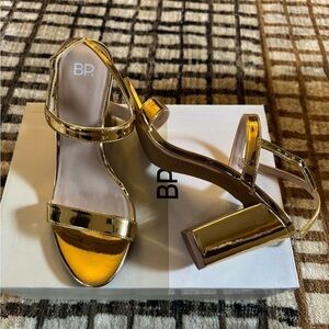BP Shiny Gold Block Heel Sandals
